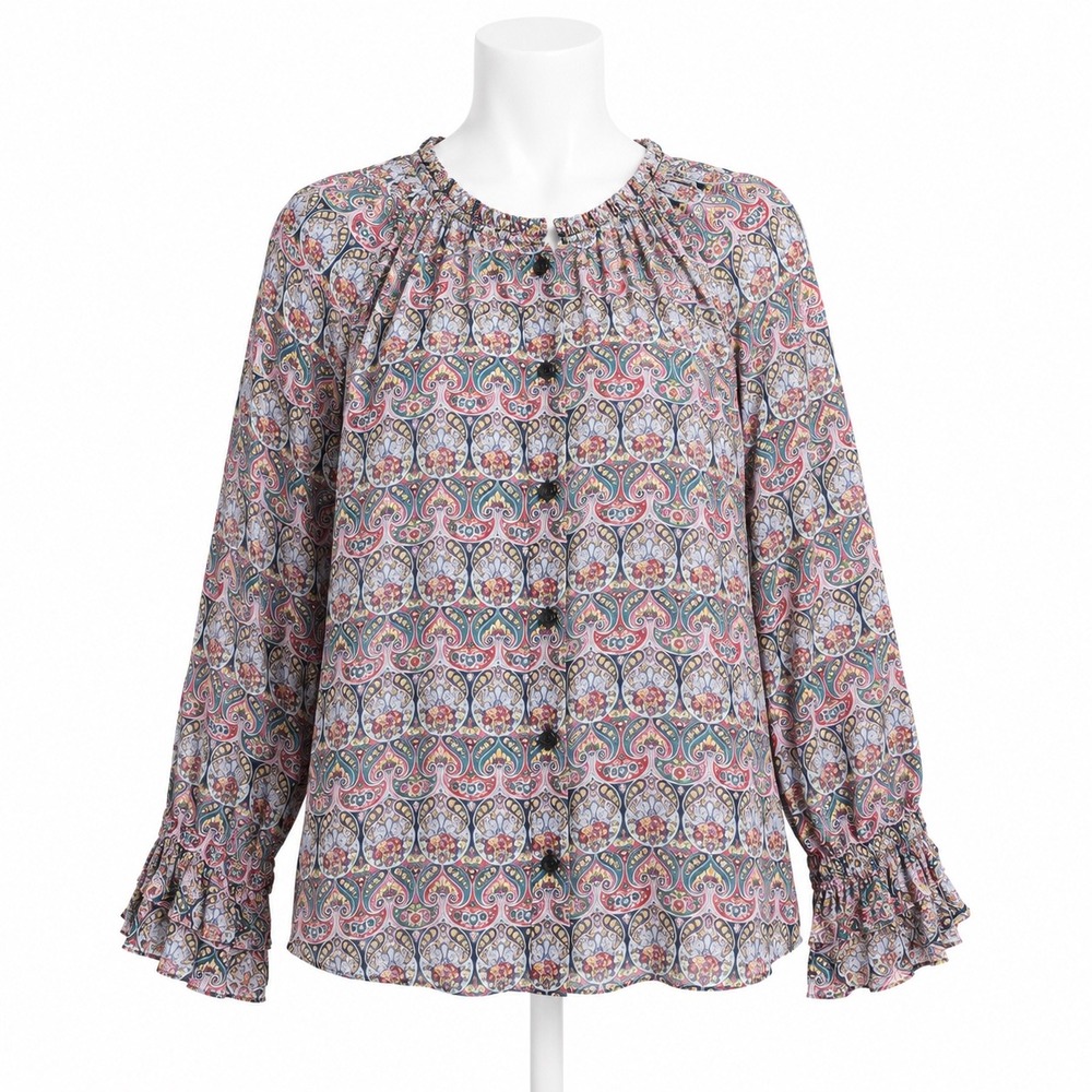 J‎ Crew Liberty Fabric Floral Paisley Poet Blouse Cotton Smocked Womens M Top